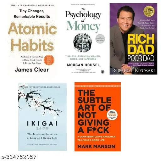 BOOK HUB--5 Books Set Combo Set Atomic + Psychology + Rich dad + Ikigai + Subtal art {English Paperback} Bestseller